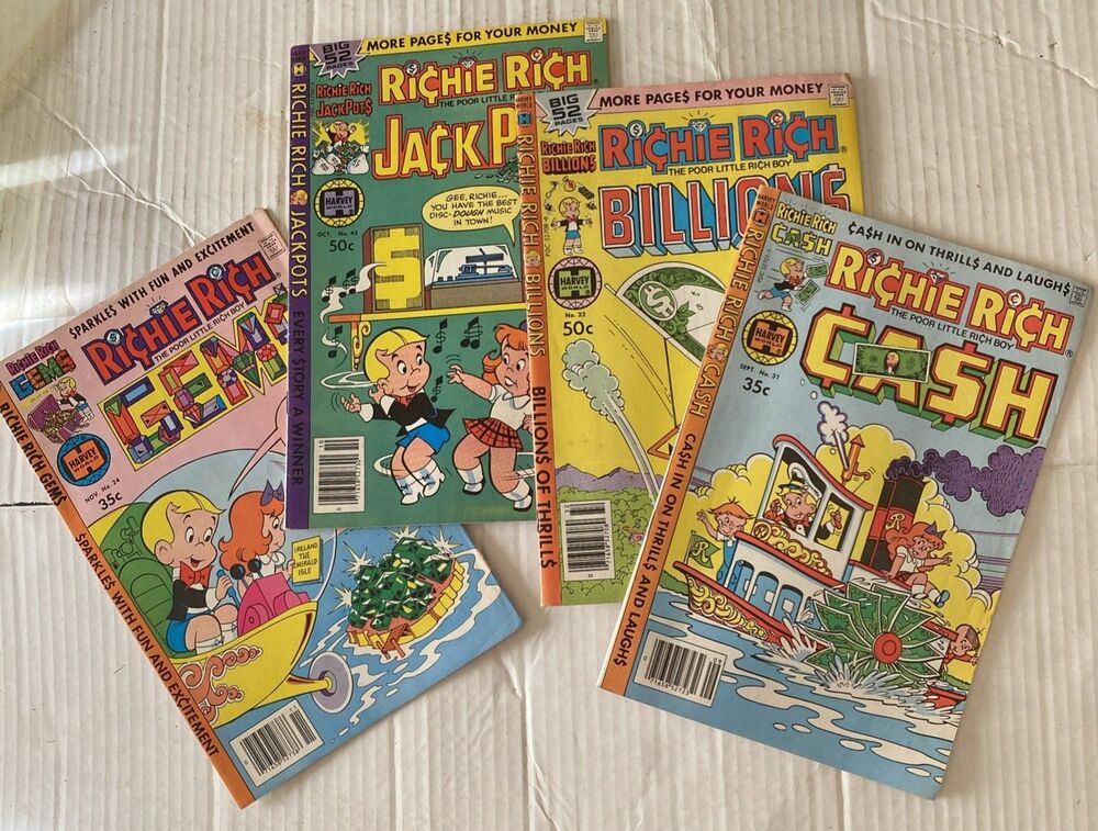 Richie Rich Comic Lot of 4 - Jackpots #42 Billions #32 Gems #34 Cash #31 Harvey